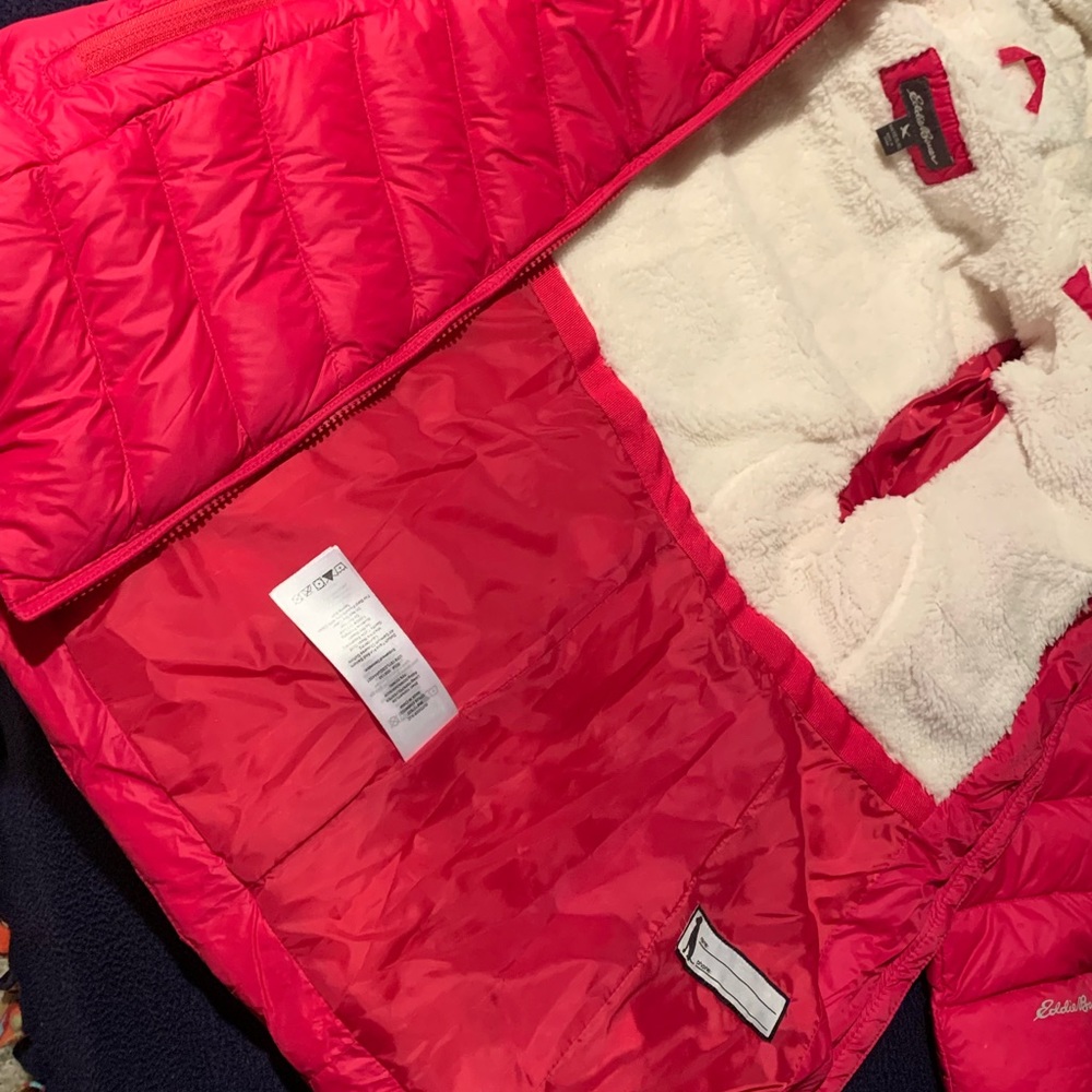 🎄☃️ Eddie Bauer Parka Coat Girl's Sun Valley, Down Jacket Fur Hood Fuchsia ⛄❄️ - Picture 5 of 12